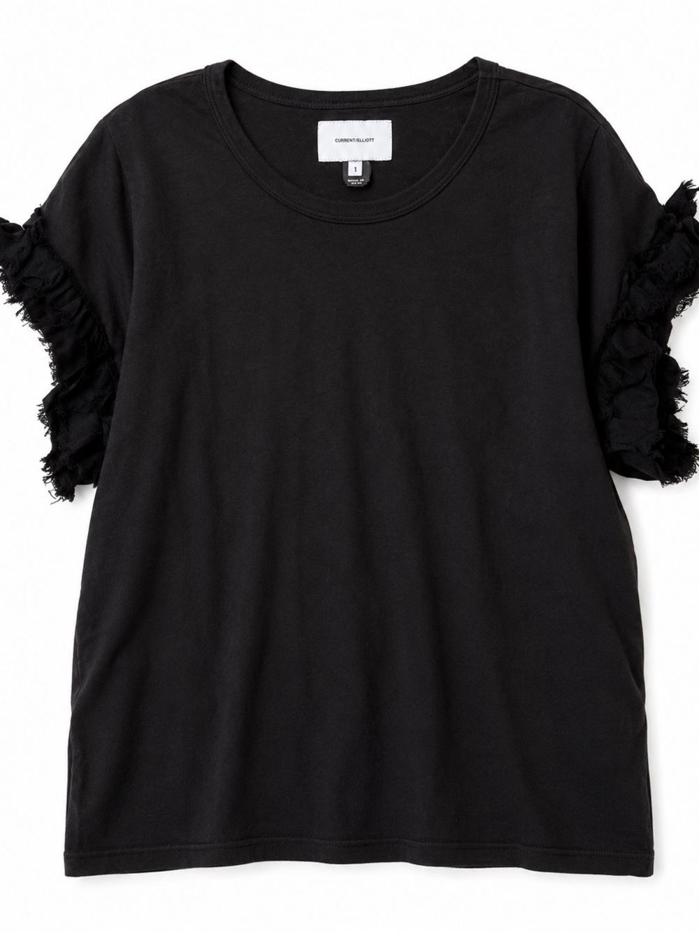 Current/Elliott Black Oversized T-Shirt with Raw Edge Details Size 1 (Small)